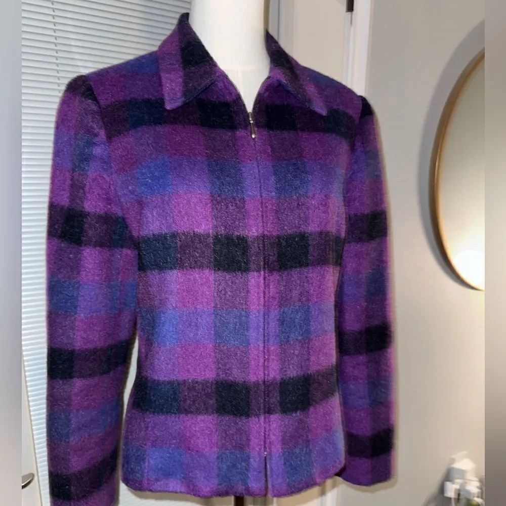 Dress Barn wool purples-pinks-blues plaid full zipper & lined lightweight sz 10